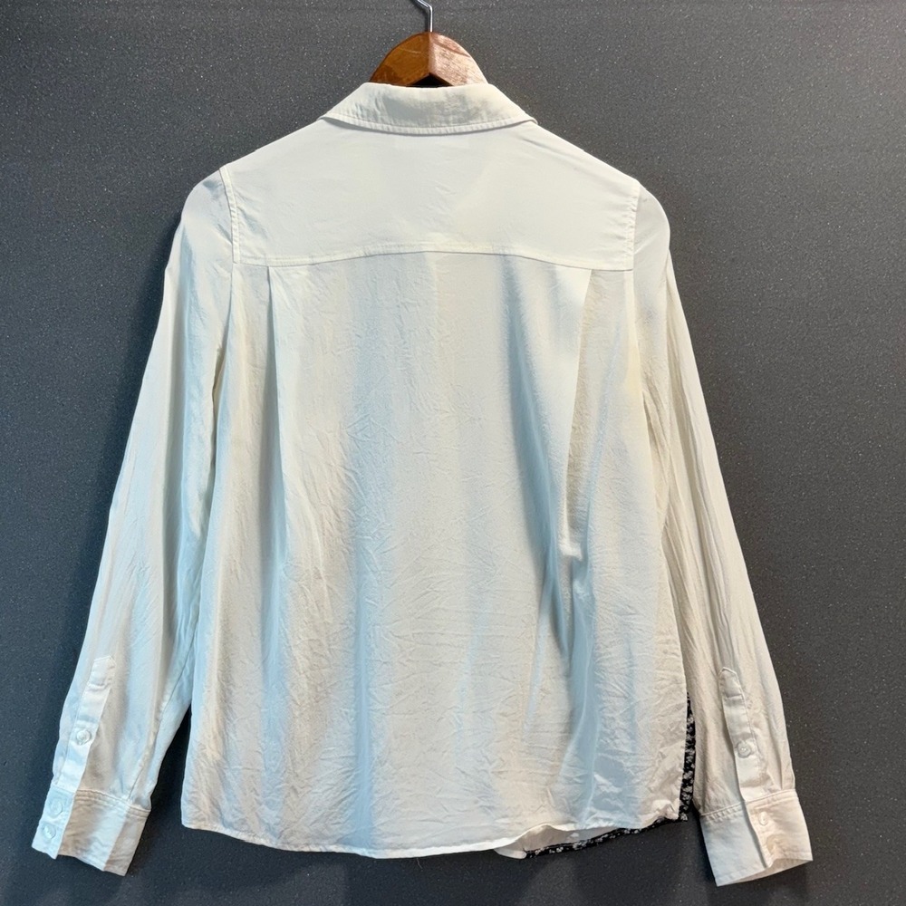 Draper James White Lace Panel Button Down Long Sleeve Shirt - Size 8 - Picture 2 of 7